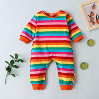 Baby Striped Rainbow Color Long Sleeve Romper Baby Wholesale Clothes - PrettyKid