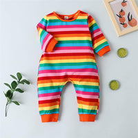 Baby Striped Rainbow Color Long Sleeve Romper Baby Wholesale Clothes - PrettyKid