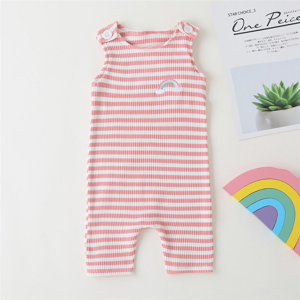 Baby Unisex Striped Rainbow Embroidery Sleeveless Romper Baby Clothes Vendors - PrettyKid