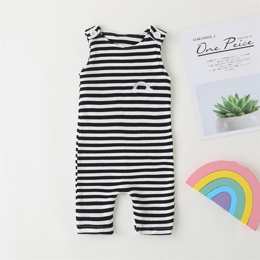 Baby Unisex Striped Rainbow Embroidery Sleeveless Romper Baby Clothes Vendors - PrettyKid