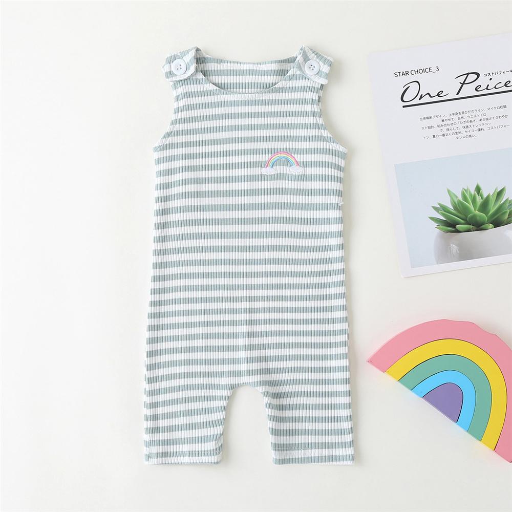 Baby Unisex Striped Rainbow Embroidery Sleeveless Romper Baby Clothes Vendors - PrettyKid