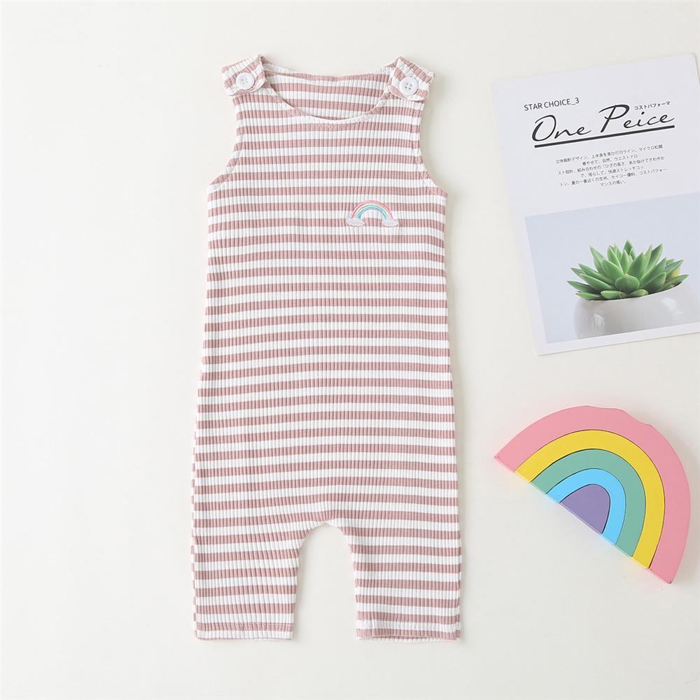 Baby Unisex Striped Rainbow Embroidery Sleeveless Romper Baby Clothes Vendors - PrettyKid