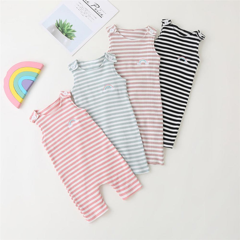 Baby Unisex Striped Rainbow Embroidery Sleeveless Romper Baby Clothes Vendors - PrettyKid
