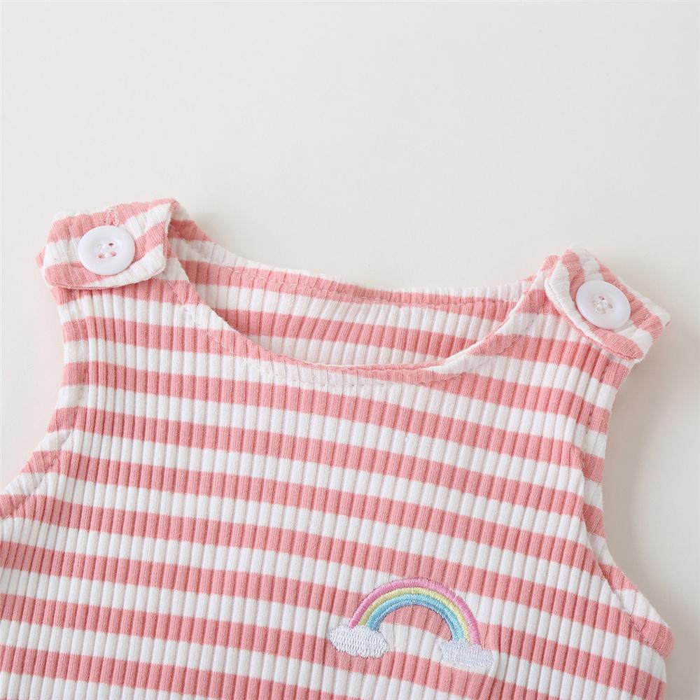 Baby Unisex Striped Rainbow Embroidery Sleeveless Romper Baby Clothes Vendors - PrettyKid