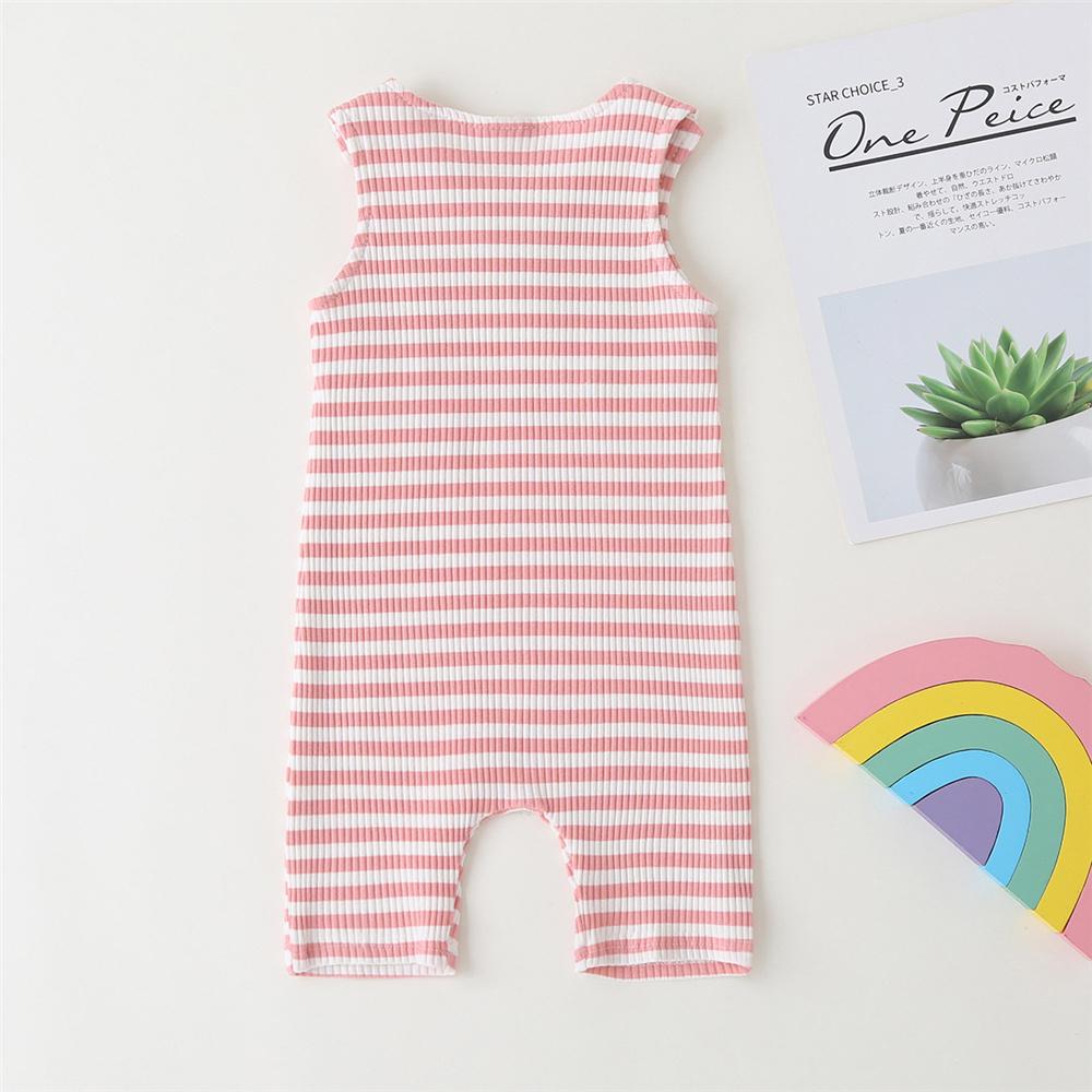 Baby Unisex Striped Rainbow Embroidery Sleeveless Romper Baby Clothes Vendors - PrettyKid