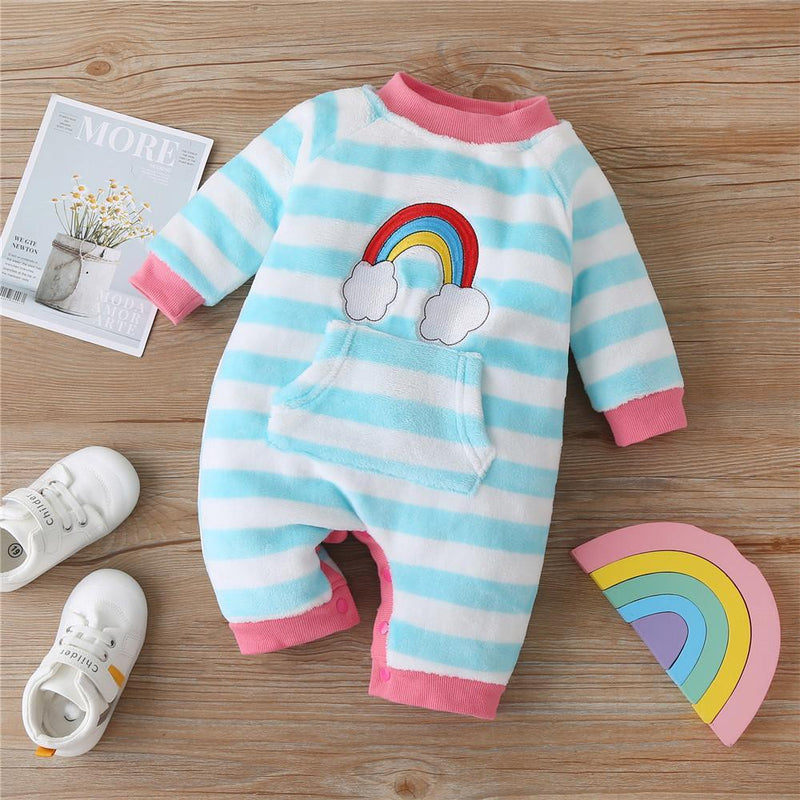 Baby Girls Striped Rainbow Long Sleeve Romper Wholesale Clothing Baby - PrettyKid