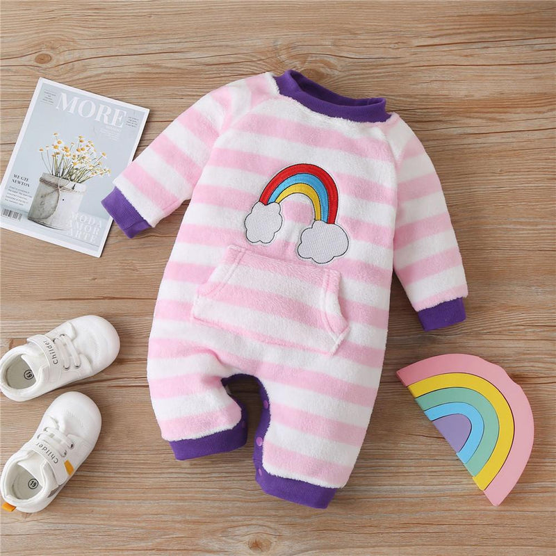 Baby Girls Striped Rainbow Long Sleeve Romper Wholesale Clothing Baby - PrettyKid