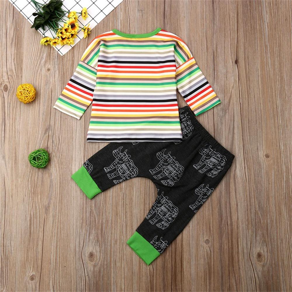 Baby Boy Striped Rhino Pattern Long Sleeve Top & Pants Baby Wholesales - PrettyKid