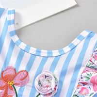 Girls Striped Ruffled Floral Printed Sleeveless Swimwear Wholesale Baby Cloths - PrettyKid