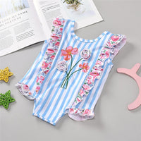 Girls Striped Ruffled Floral Printed Sleeveless Swimwear Wholesale Baby Cloths - PrettyKid