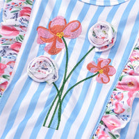 Girls Striped Ruffled Floral Printed Sleeveless Swimwear Wholesale Baby Cloths - PrettyKid