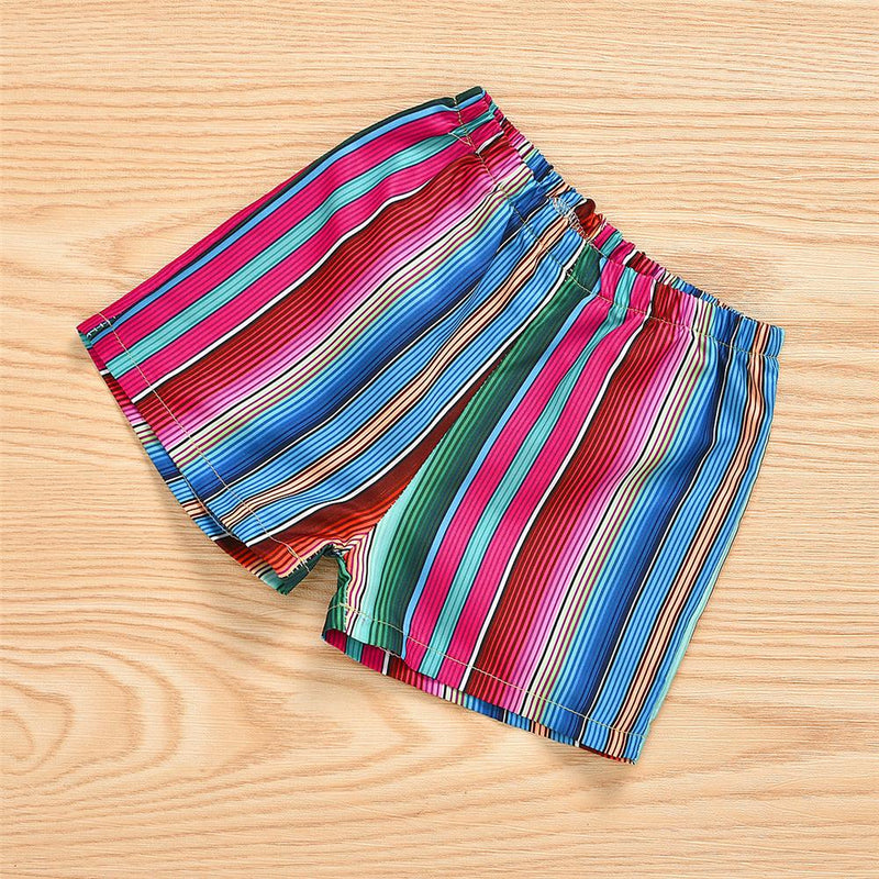 Girls Striped Ruffled Short Sleeve Top & Skirt &Headband Wholesale Girl Clothing - PrettyKid
