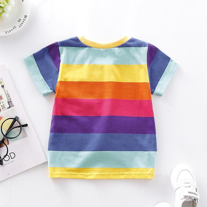 Unisex Striped Short Sleeve Crew Neck Top Kids Boutique Wholesale - PrettyKid