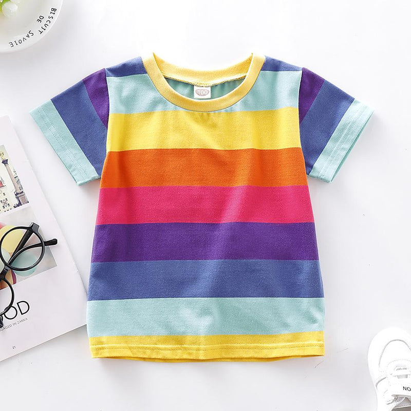 Unisex Striped Short Sleeve Crew Neck Top Kids Boutique Wholesale - PrettyKid