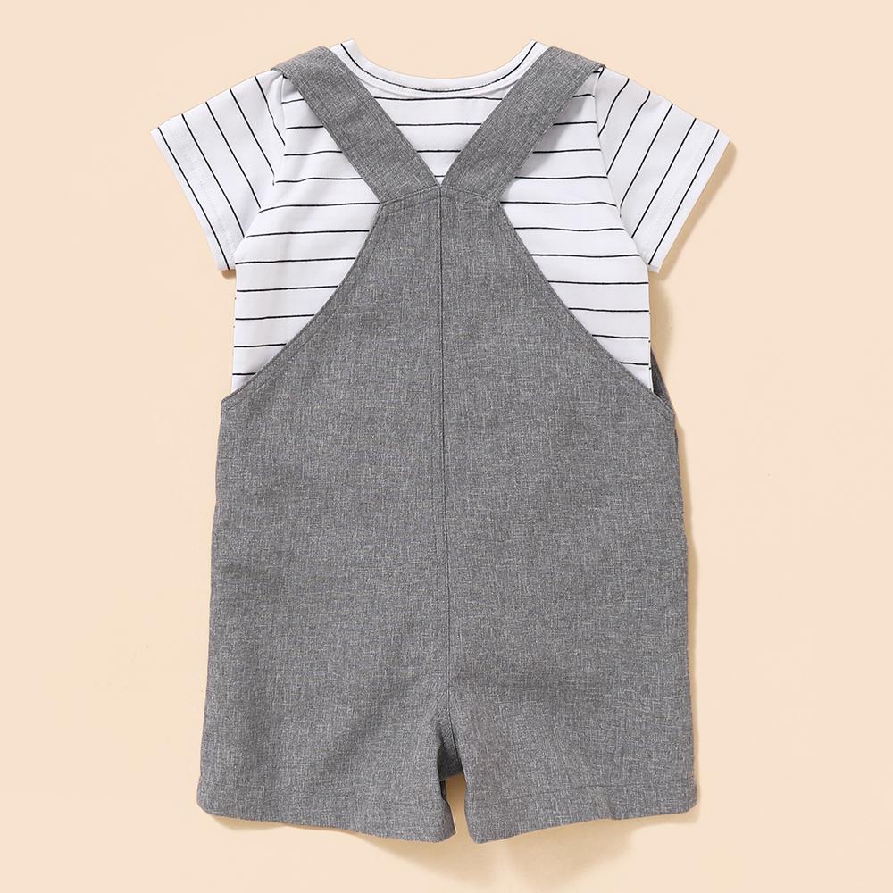 Baby Unisex Striped Short Sleeve Romper & Solid Overalls Wholesale Baby Boutique Items - PrettyKid
