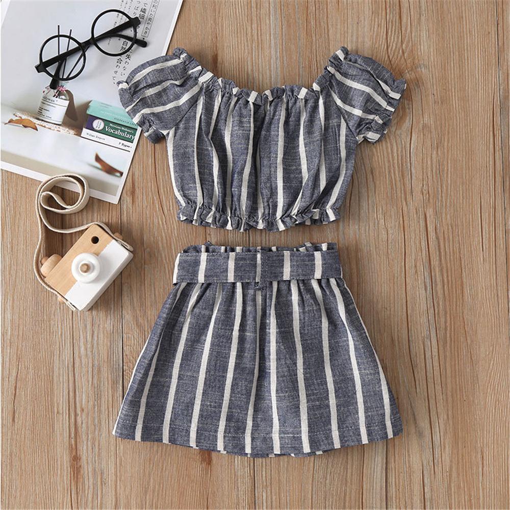 Girls Striped Short Sleeve Top & Button Skirt Wholesale Girl Boutique Clothing - PrettyKid