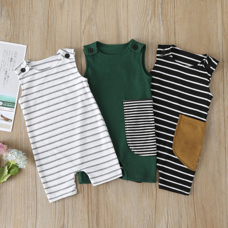 Baby Boy Striped Sleeveless Pocket Romper Baby Boutique clothes Wholesale - PrettyKid