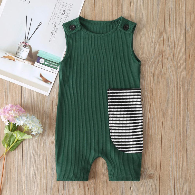 Baby Boy Striped Sleeveless Pocket Romper Baby Boutique clothes Wholesale - PrettyKid