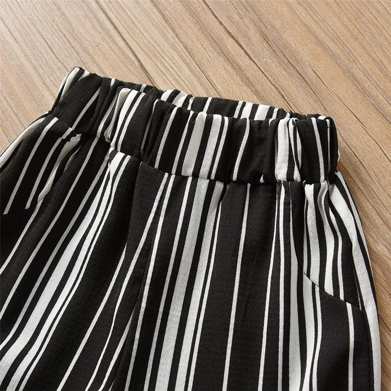 Girls Striped Sling Top & Shorts Summer Suit Girls Clothing Wholesalers - PrettyKid