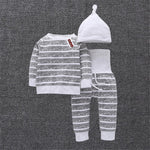 Baby Boys Striped Solid Long Sleeve Casual Tops & Pants & Hat - PrettyKid