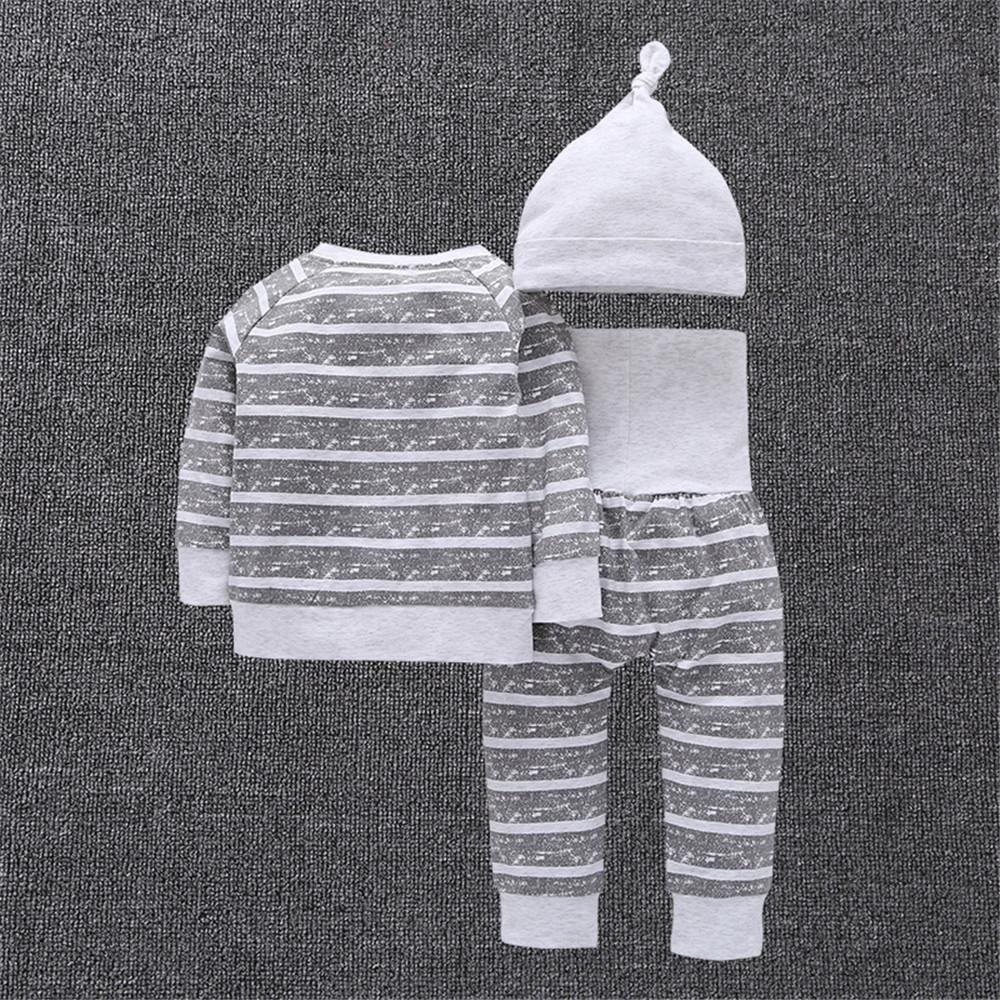 Baby Boys Striped Solid Long Sleeve Casual Tops & Pants & Hat - PrettyKid