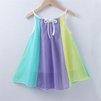 Girls Striped Splicing Color Block Suspender Dress Toddler Girls Wholesale - PrettyKid