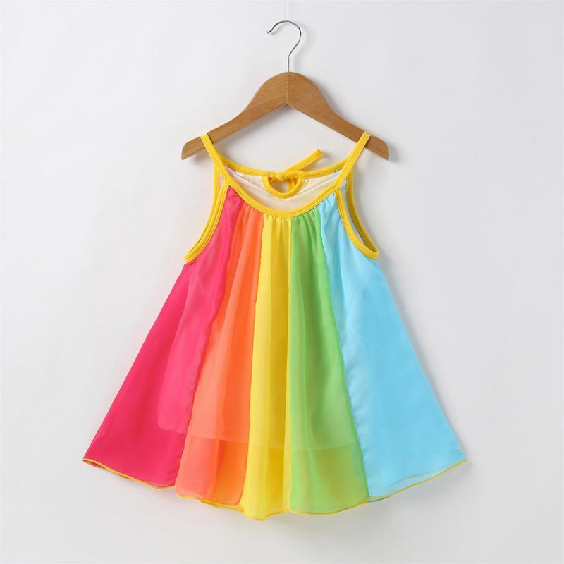 Girls Striped Splicing Color Block Suspender Dress Toddler Girls Wholesale - PrettyKid