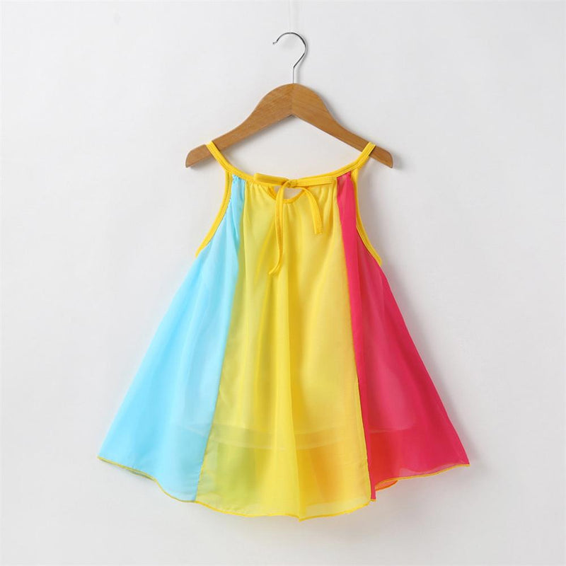 Girls Striped Splicing Color Block Suspender Dress Toddler Girls Wholesale - PrettyKid