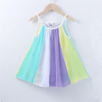 Girls Striped Splicing Color Block Suspender Dress Toddler Girls Wholesale - PrettyKid