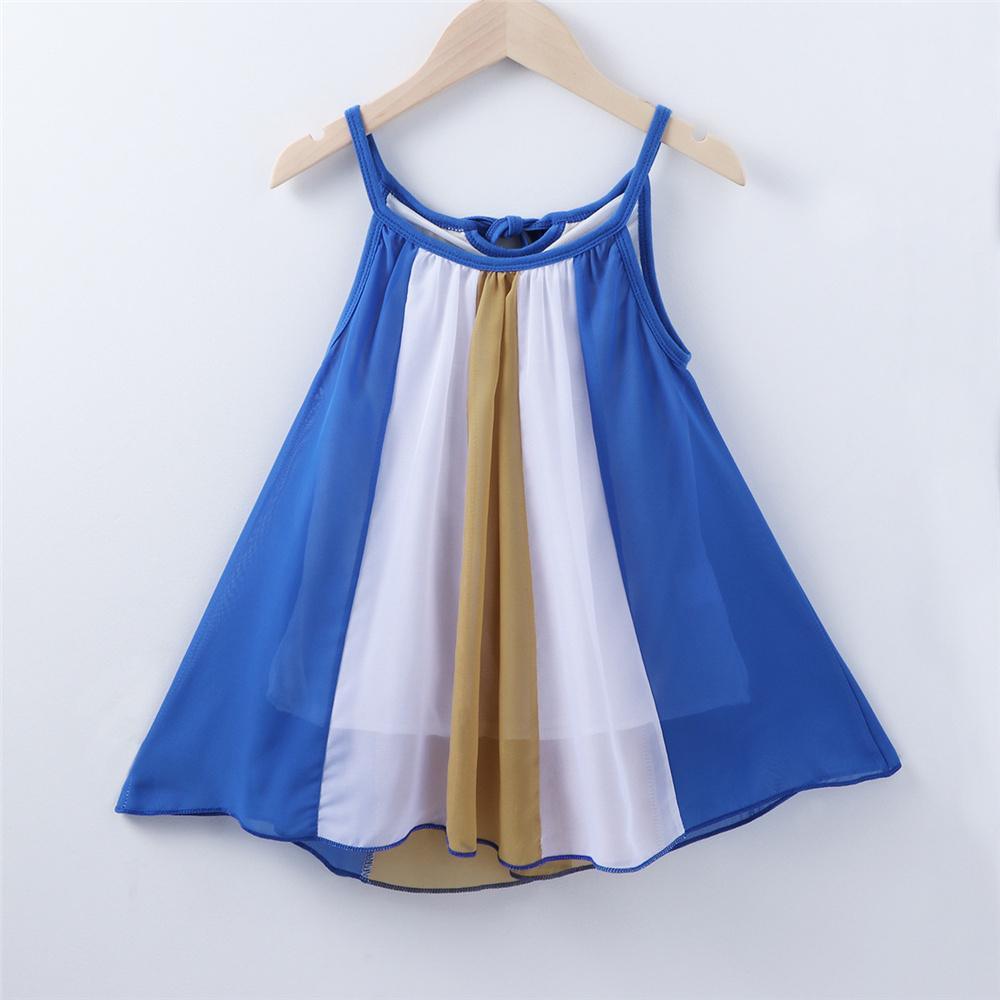 Girls Striped Splicing Color Block Suspender Dress Toddler Girls Wholesale - PrettyKid
