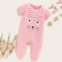 Baby Girls Striped Splicing Kitty Short Sleeve Romper Wholesale clothes Baby - PrettyKid