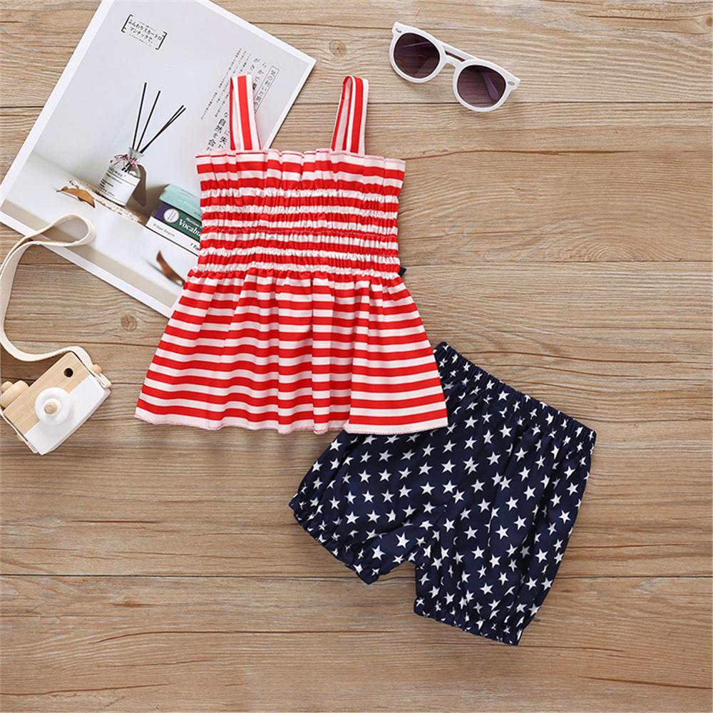 Baby Girls Striped Star Bow Decor Tank Top & Shorts Baby clothing Suppliers - PrettyKid