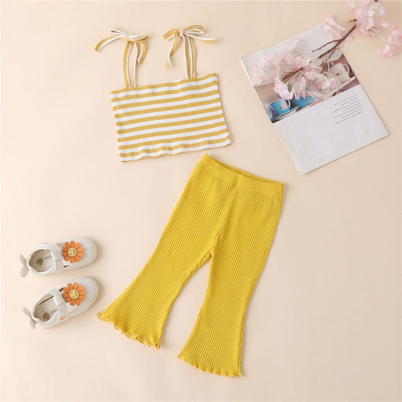 Baby Girls Striped Tank Top & Solid Flare Pants Wholesale Little Girl Boutique clothes - PrettyKid