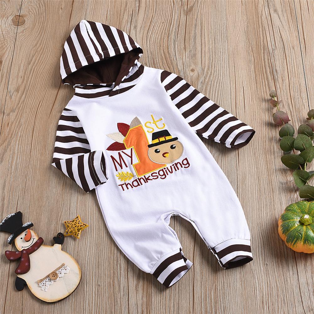 Baby Striped Thanksgiving Turkey Long Sleeve Romper Baby Clothes Wholesale Bulk - PrettyKid