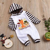 Baby Striped Thanksgiving Turkey Long Sleeve Romper Baby Clothes Wholesale Bulk - PrettyKid