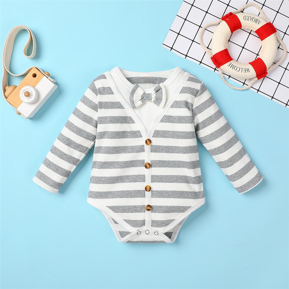 Baby Boys Striped Tie Long-Sleeve Romper & Bottoms Baby Clothes Warehouse - PrettyKid