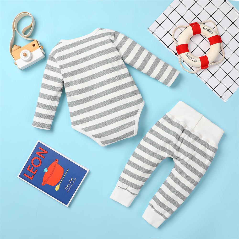 Baby Boys Striped Tie Long-Sleeve Romper & Bottoms Baby Clothes Warehouse - PrettyKid