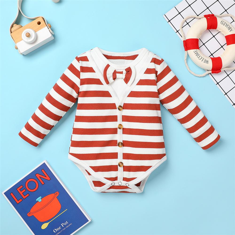 Baby Boys Striped Tie Long-Sleeve Romper & Bottoms Baby Clothes Warehouse - PrettyKid