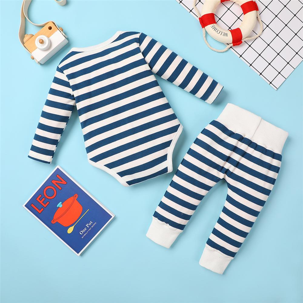 Baby Boys Striped Tie Long-Sleeve Romper & Bottoms Baby Clothes Warehouse - PrettyKid