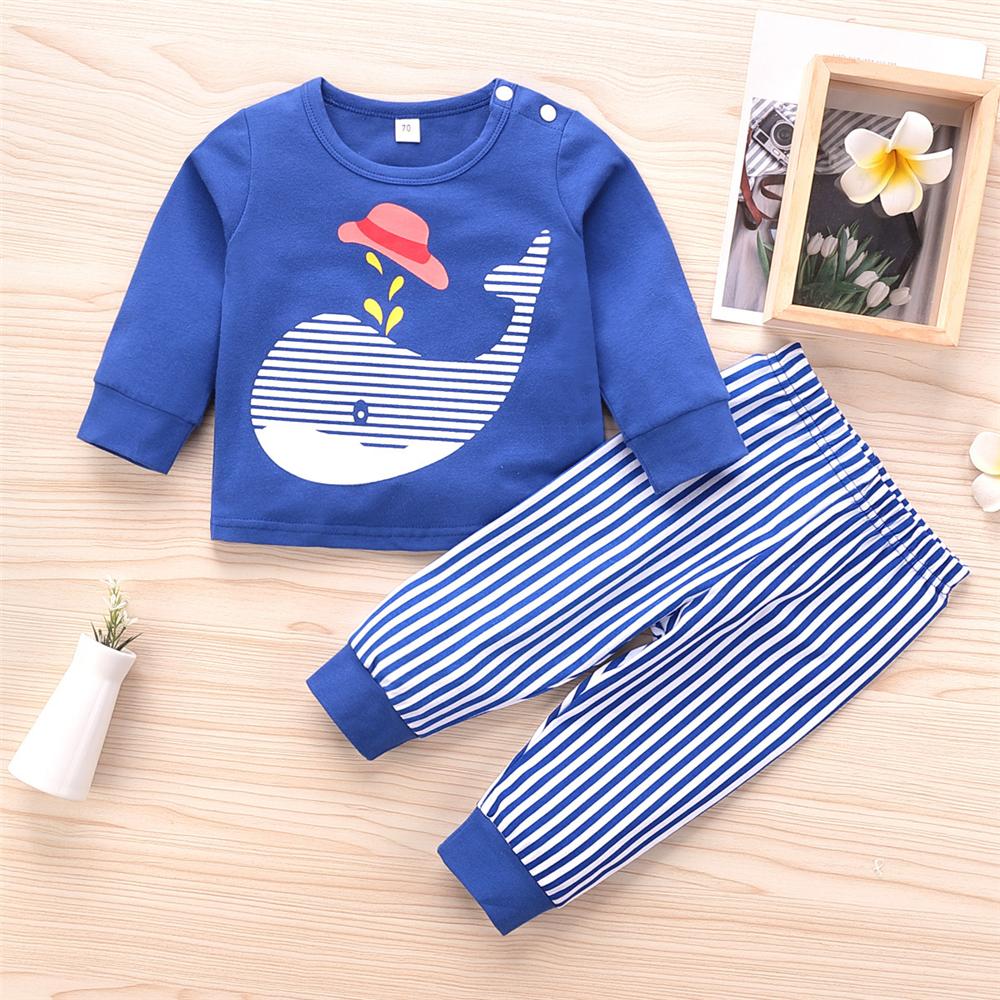 Baby Boys Striped Whale Long Sleeve Top & Pants Wholesale Baby Clothes In Bulk - PrettyKid