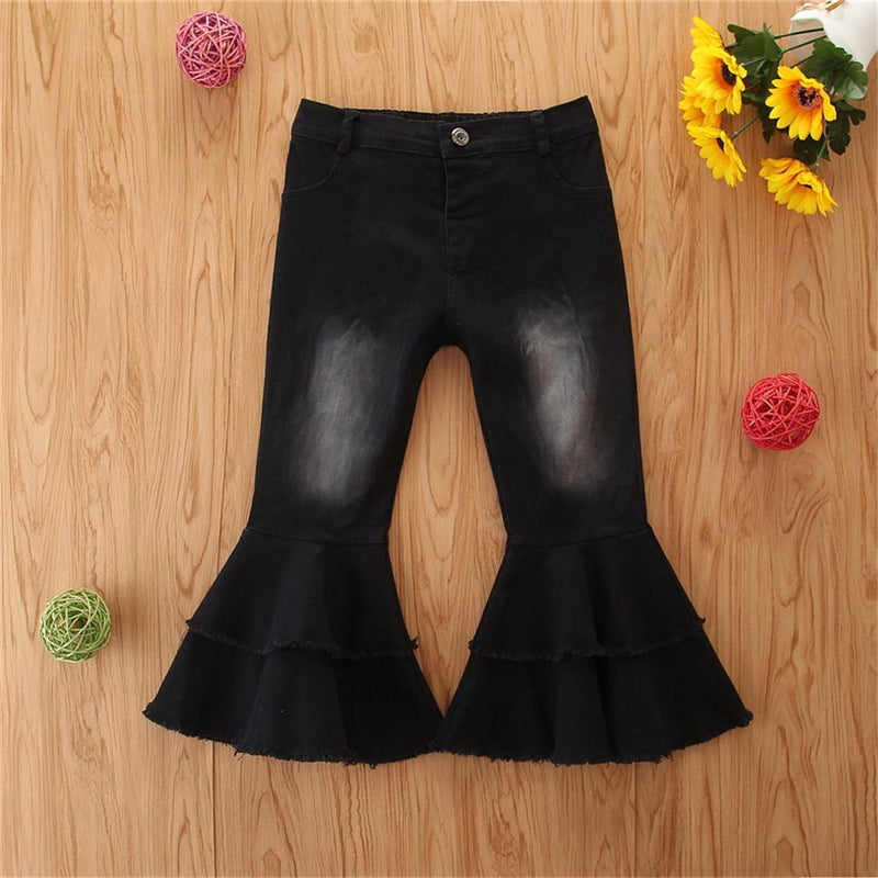 Girls Stylish Button Solid Flare Jeans Girls Clothes Wholesale - PrettyKid
