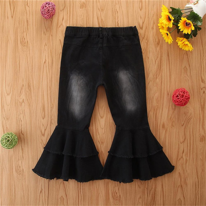 Girls Stylish Button Solid Flare Jeans Girls Clothes Wholesale - PrettyKid