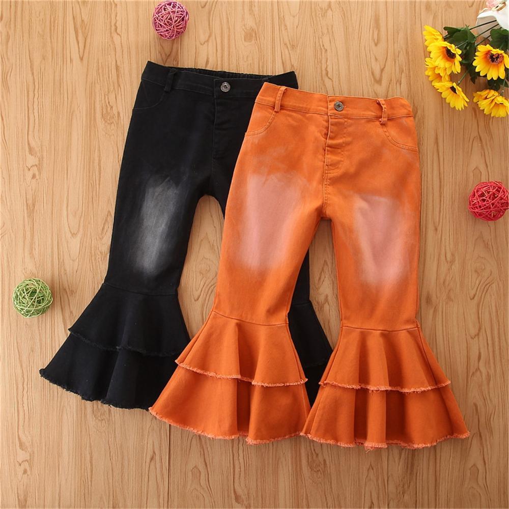 Girls Stylish Button Solid Flare Jeans Girls Clothes Wholesale - PrettyKid