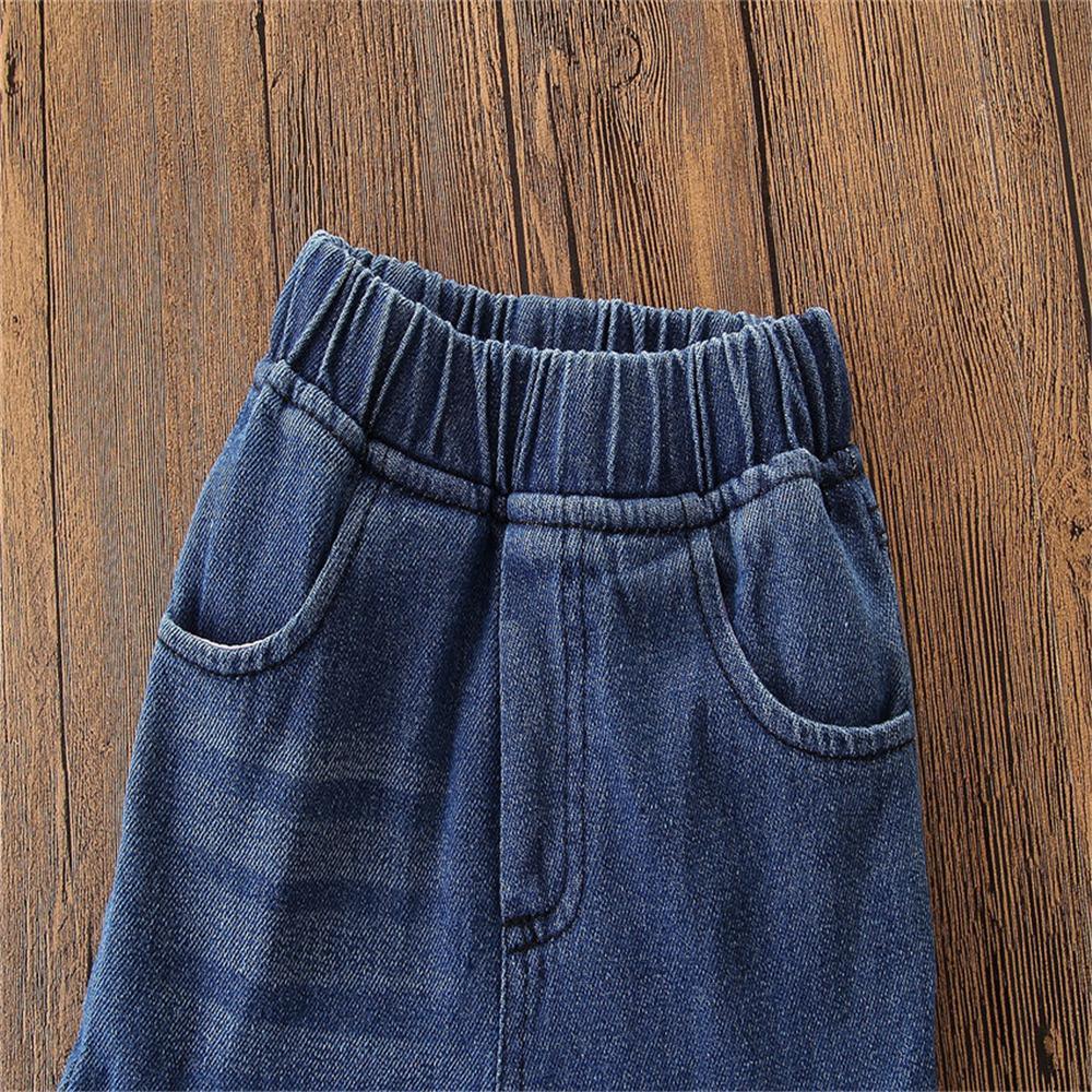 Girls Stylish Flared Pocket Solid Denim Pants Wholesale - PrettyKid