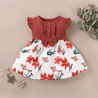 Girls Summer Floral Printed Bow Decor Dress Girl Dresses Wholesale - PrettyKid