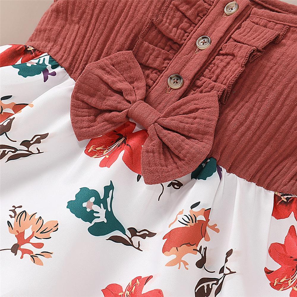 Girls Summer Floral Printed Bow Decor Dress Girl Dresses Wholesale - PrettyKid