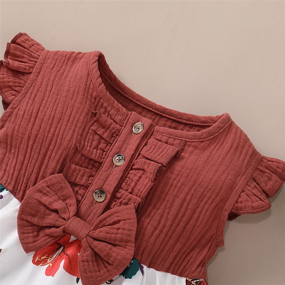 Girls Summer Floral Printed Bow Decor Dress Girl Dresses Wholesale - PrettyKid