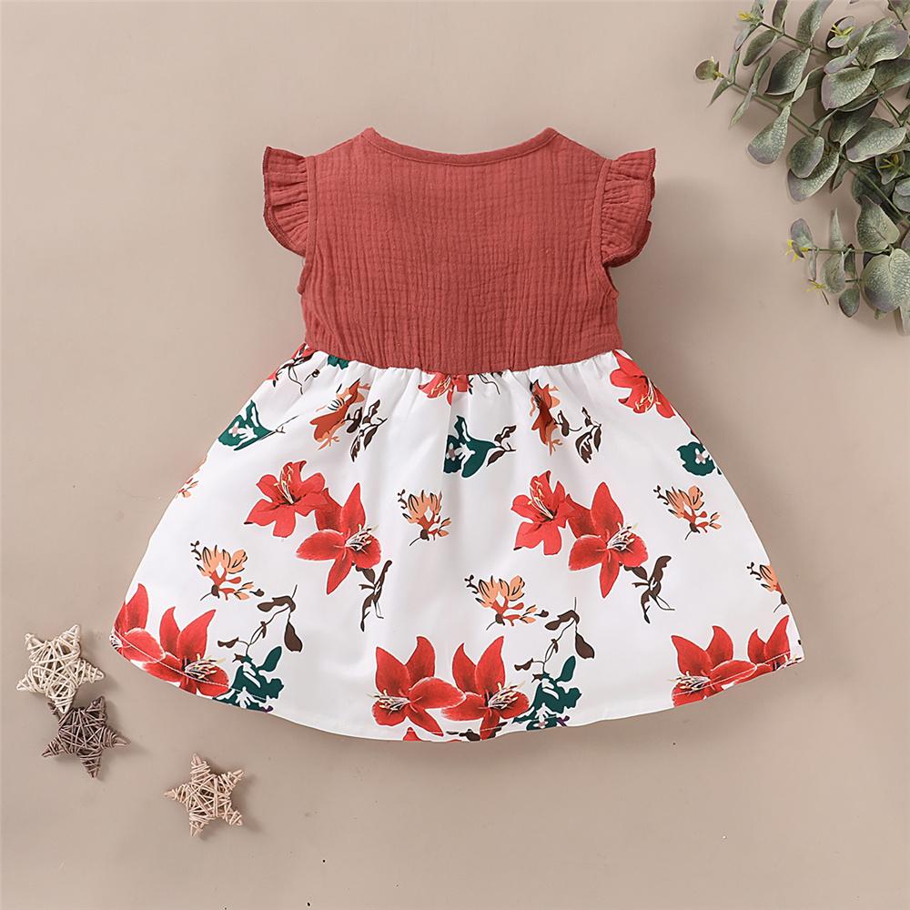 Girls Summer Floral Printed Bow Decor Dress Girl Dresses Wholesale - PrettyKid