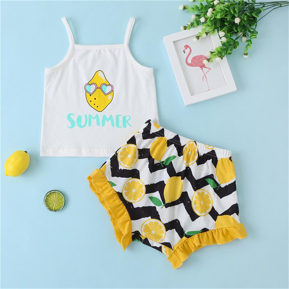 Baby Girls Summer Lemon Printed Tank Top & Shorts Baby clothes Wholesale - PrettyKid