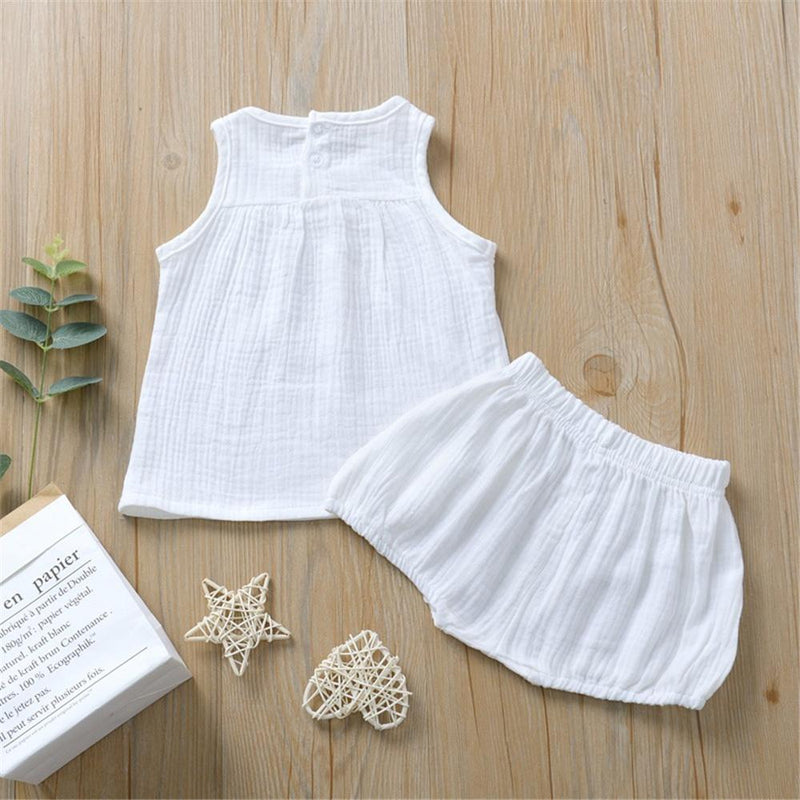 Baby Girls Summer Solid Color Sleeveless Top & Shorts Baby Boutique Wholesale - PrettyKid